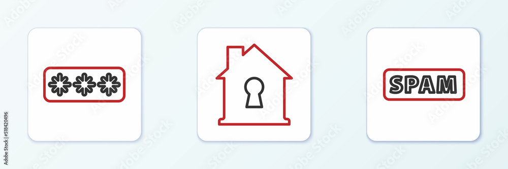 Set line Spam, Password protection and House under icon. Vector Set line Spam, Password protection and House under icon. Vector