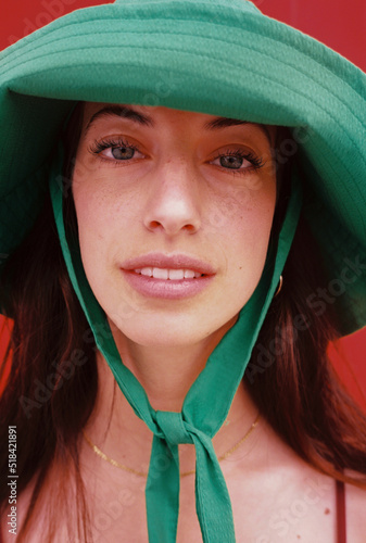User generated content caucasian woman with green hat