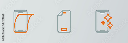 Set line Glass screen protector, and icon. Vector