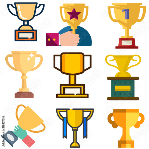 trophy cup icon set vector