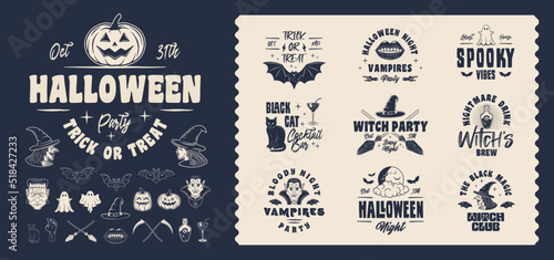 Canvas Print Vintage Halloween logo set