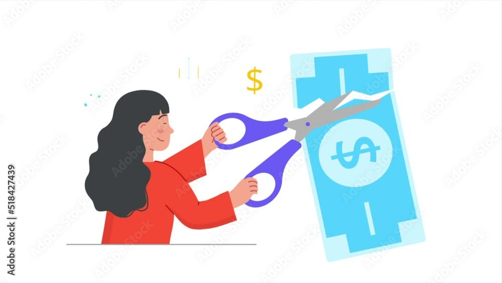 Vídeo do Stock Economy and finance concept. Young moving woman cuts