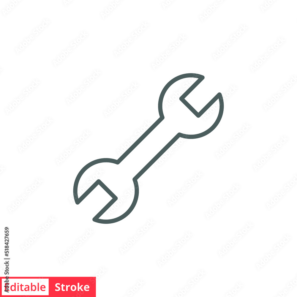 Wrench icon. Simple outline style. Tool, key, spanner, mechanical concept. Thin line vector symbol illustration isolated on white background. Editable stroke EPS 10. Wrench icon. Simple outline style. Tool, key, spanner, mechanical concept. Thin line vector symbol illustration isolated on white background. Editable stroke EPS 10.