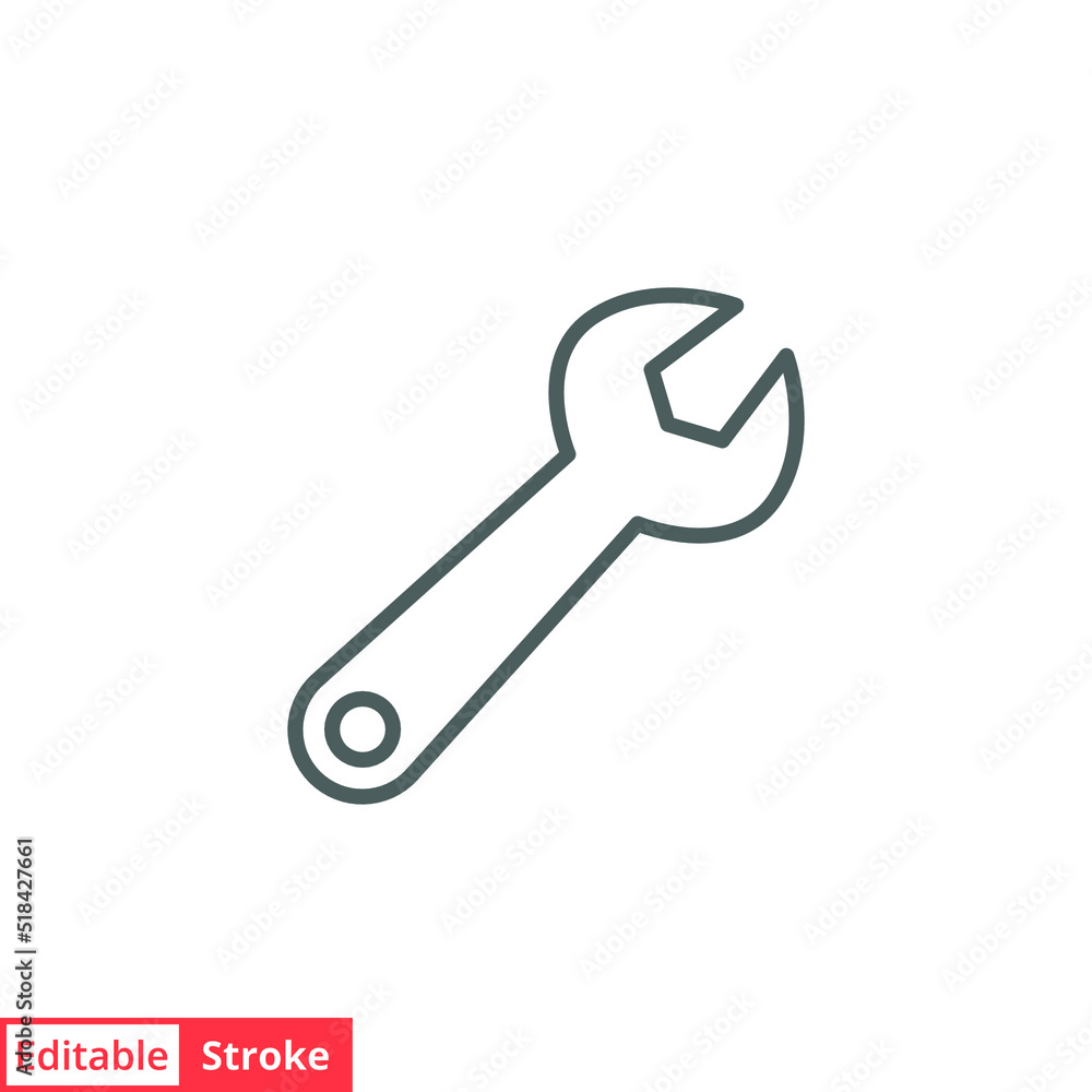 Wrench icon. Simple outline style. Tool, key, spanner, mechanical concept. Thin line vector symbol illustration isolated on white background. Editable stroke EPS 10. Wrench icon. Simple outline style. Tool, key, spanner, mechanical concept. Thin line vector symbol illustration isolated on white background. Editable stroke EPS 10.