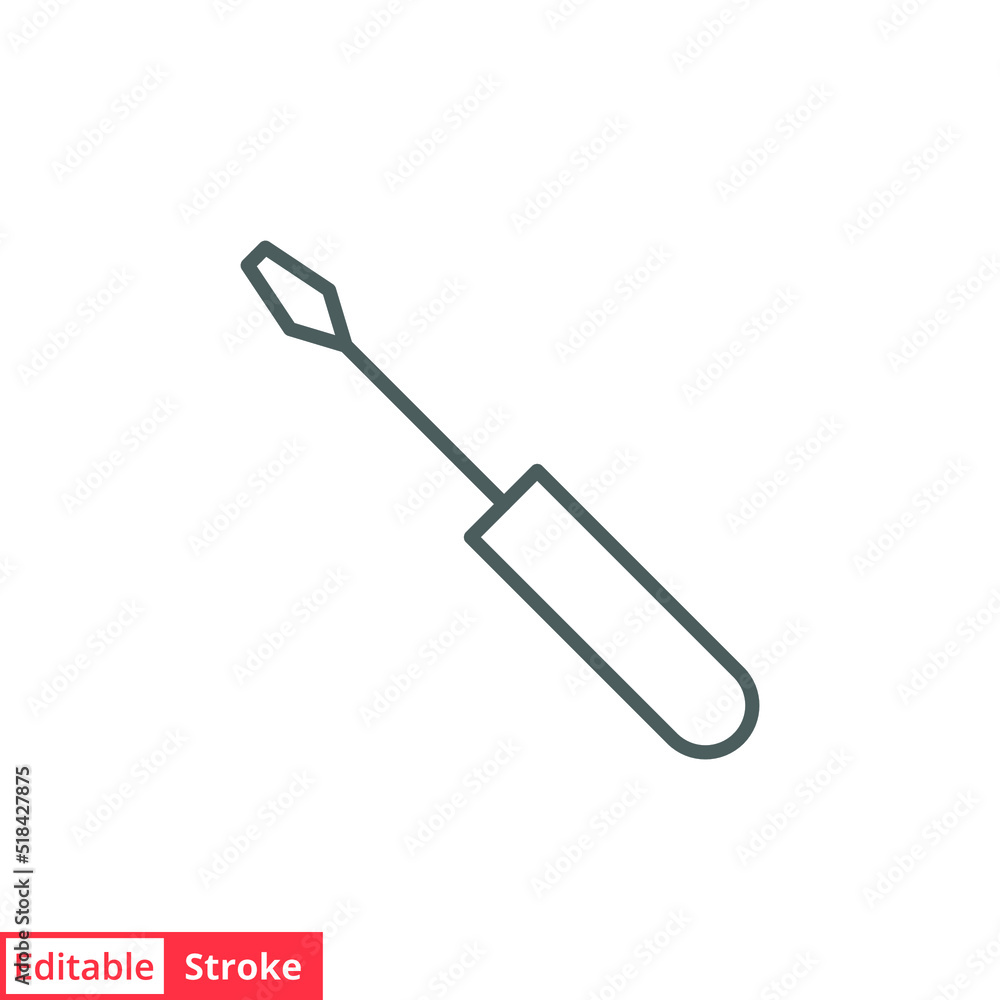 Slotted common blade screwdriver flat icon. Simple outline style. Thin line vector illustration symbol isolated on white background. Editable stroke EPS 10.