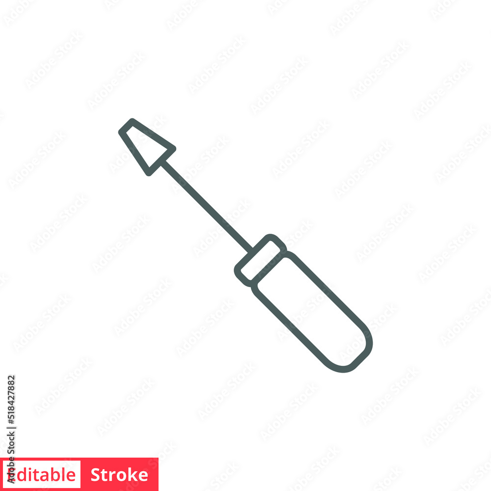 Slotted common blade screwdriver flat icon. Simple outline style. Thin line vector illustration symbol isolated on white background. Editable stroke EPS 10. Slotted common blade screwdriver flat icon. Simple outline style. Thin line vector illustration symbol isolated on white background. Editable stroke EPS 10.