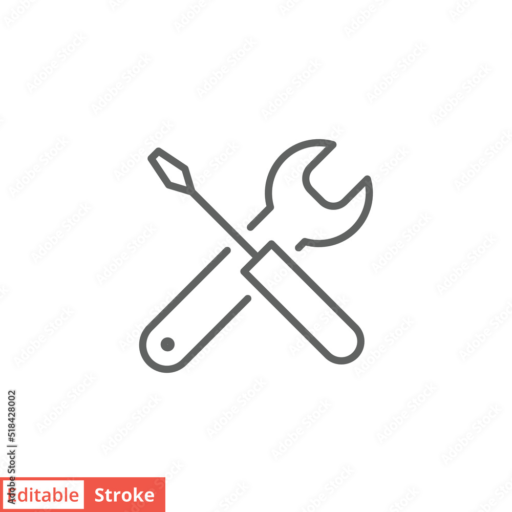 Maintenance icon. Simple outline style. Tool, wrench and screwdriver, spanner sign. Home services concept. Thin line vector illustration symbol isolated on white background. Editable stroke EPS 10. Maintenance icon. Simple outline style. Tool, wrench and screwdriver, spanner sign. Home services concept. Thin line vector illustration symbol isolated on white background. Editable stroke EPS 10.