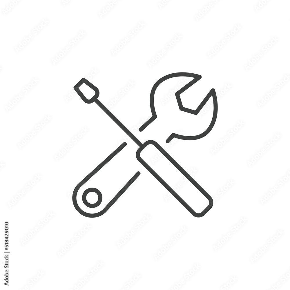 Maintenance icon. Simple outline style. Tool, wrench and screwdriver, spanner sign. Home services concept. Thin line vector illustration symbol element isolated on white background. EPS 10. Maintenance icon. Simple outline style. Tool, wrench and screwdriver, spanner sign. Home services concept. Thin line vector illustration symbol element isolated on white background. EPS 10.