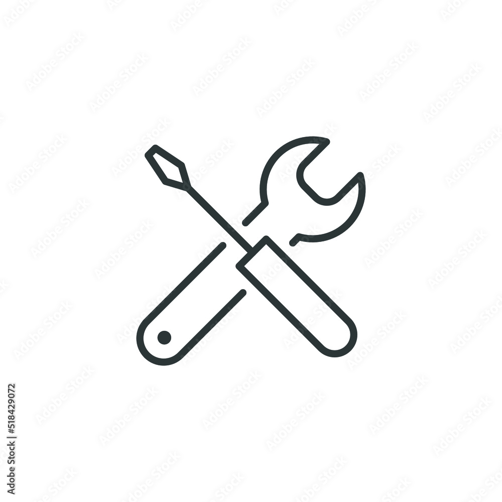 Maintenance icon. Simple outline style. Tool, wrench and screwdriver, spanner sign. Home services concept. Thin line vector illustration symbol element isolated on white background. EPS 10. Maintenance icon. Simple outline style. Tool, wrench and screwdriver, spanner sign. Home services concept. Thin line vector illustration symbol element isolated on white background. EPS 10.