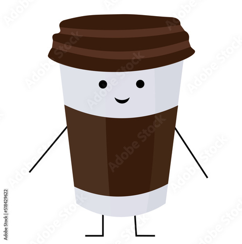 Funny paper cup of coffee on white background