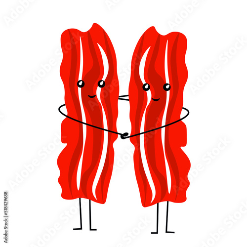 Funny bacon pieces on white background