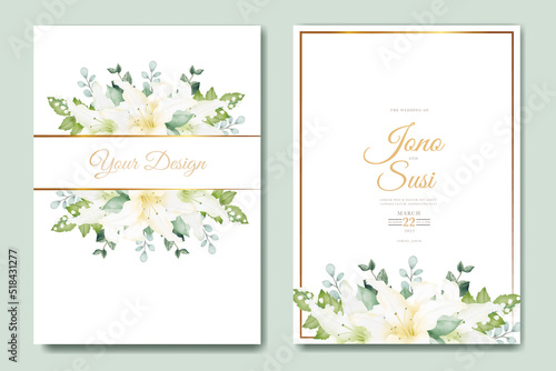 Watercolor lily floral wedding invitation card