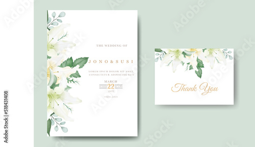Watercolor lily floral wedding invitation card