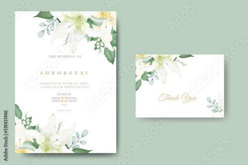 Watercolor lily floral wedding invitation card