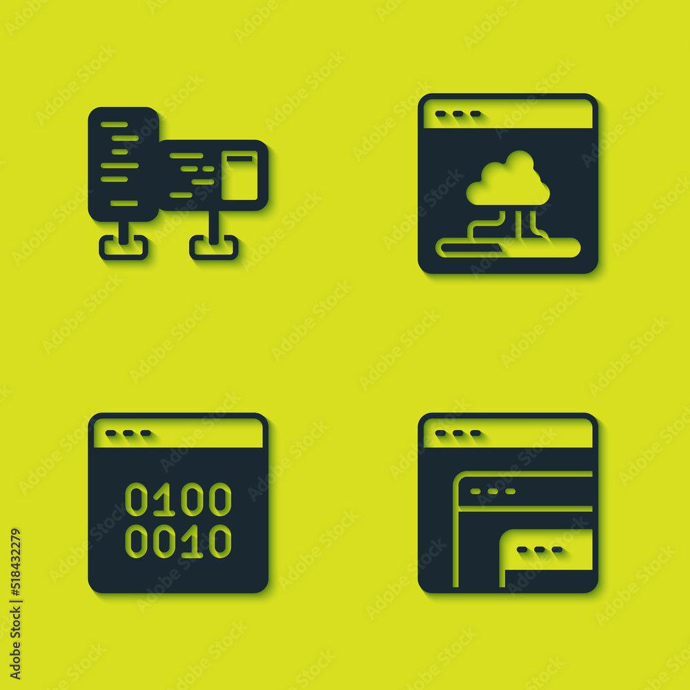 Set Computer monitor screen, Software, Binary code and Cloud technology data transfer icon. Vector Set Computer monitor screen, Software, Binary code and Cloud technology data transfer icon. Vector
