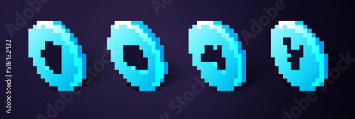 Set Isometric Necklace amulet, Sword with blood, Ancient coin and Gun powder barrel icon. Vector