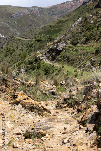 HUANCAVELICA, PERU - JULY 21, 2022: Trail that connects the ranches with the city of Huancavelica.