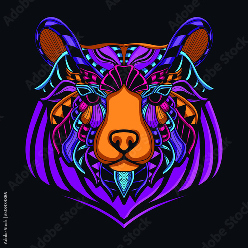 bear neon zentangle artwork illustration