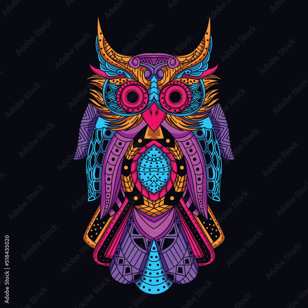 owl neon zentangle artwork illustration