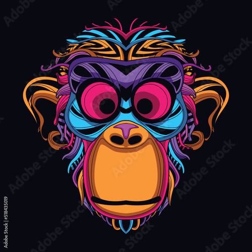 monkey/ape neon zentangle artwork illustration