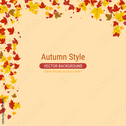 Autumn cartoon style vector background with colorful leaves