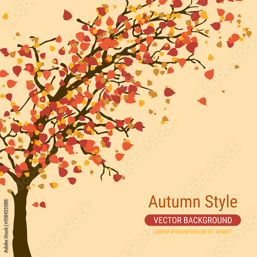 Autumn cartoon style vector background with colorful leaves