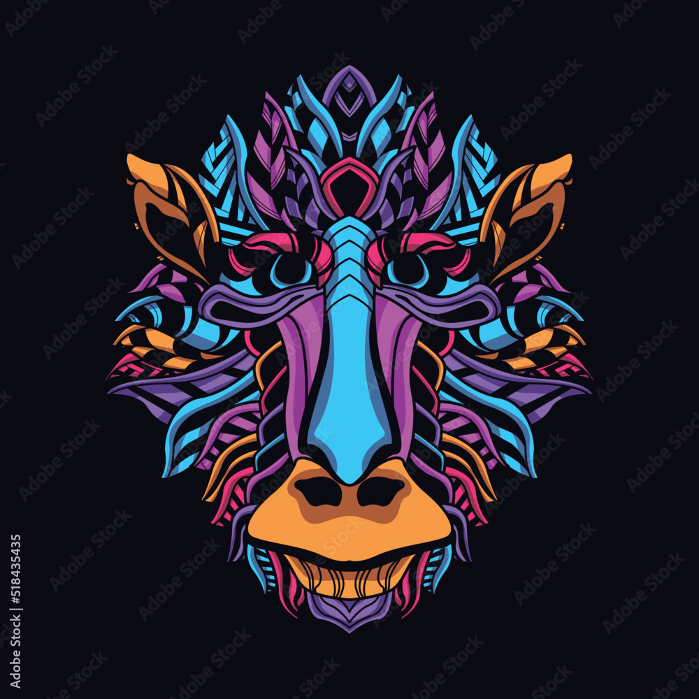 monkey/ape neon zentangle artwork illustration monkey/ape neon zentangle artwork illustration