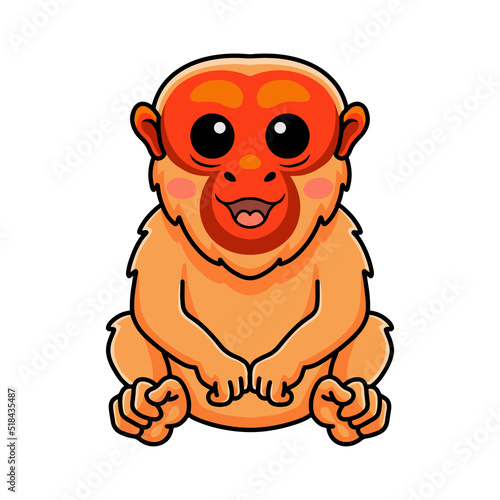 Cute bald uakari monkey cartoon sitting