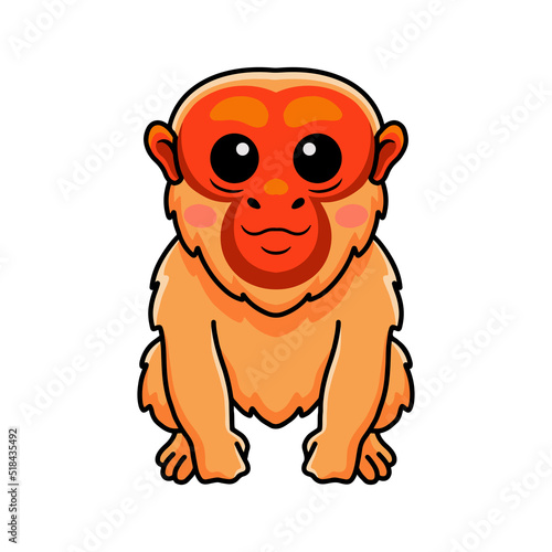 Cute bald uakari monkey cartoon sitting
