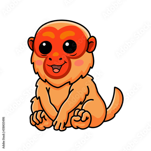 Cute bald uakari monkey cartoon sitting
