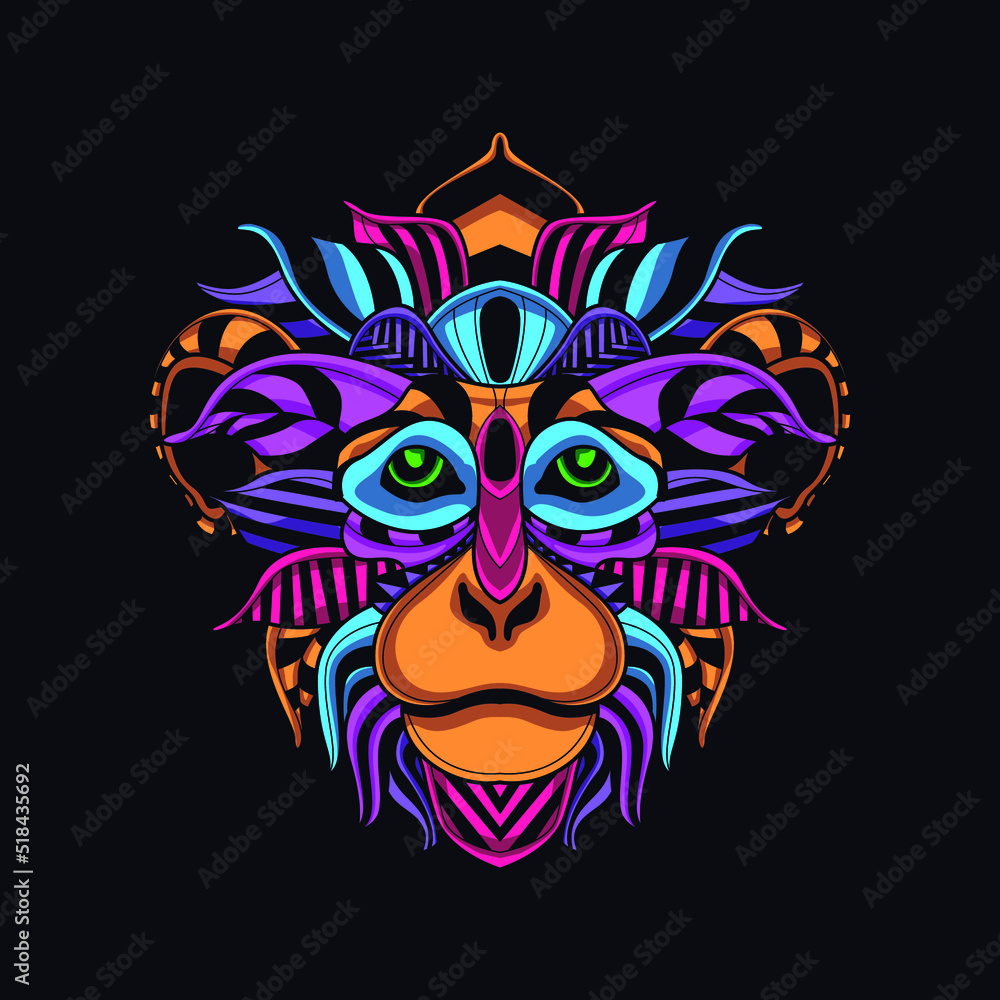 Obraz premium monkey/ape neon zentangle artwork illustration