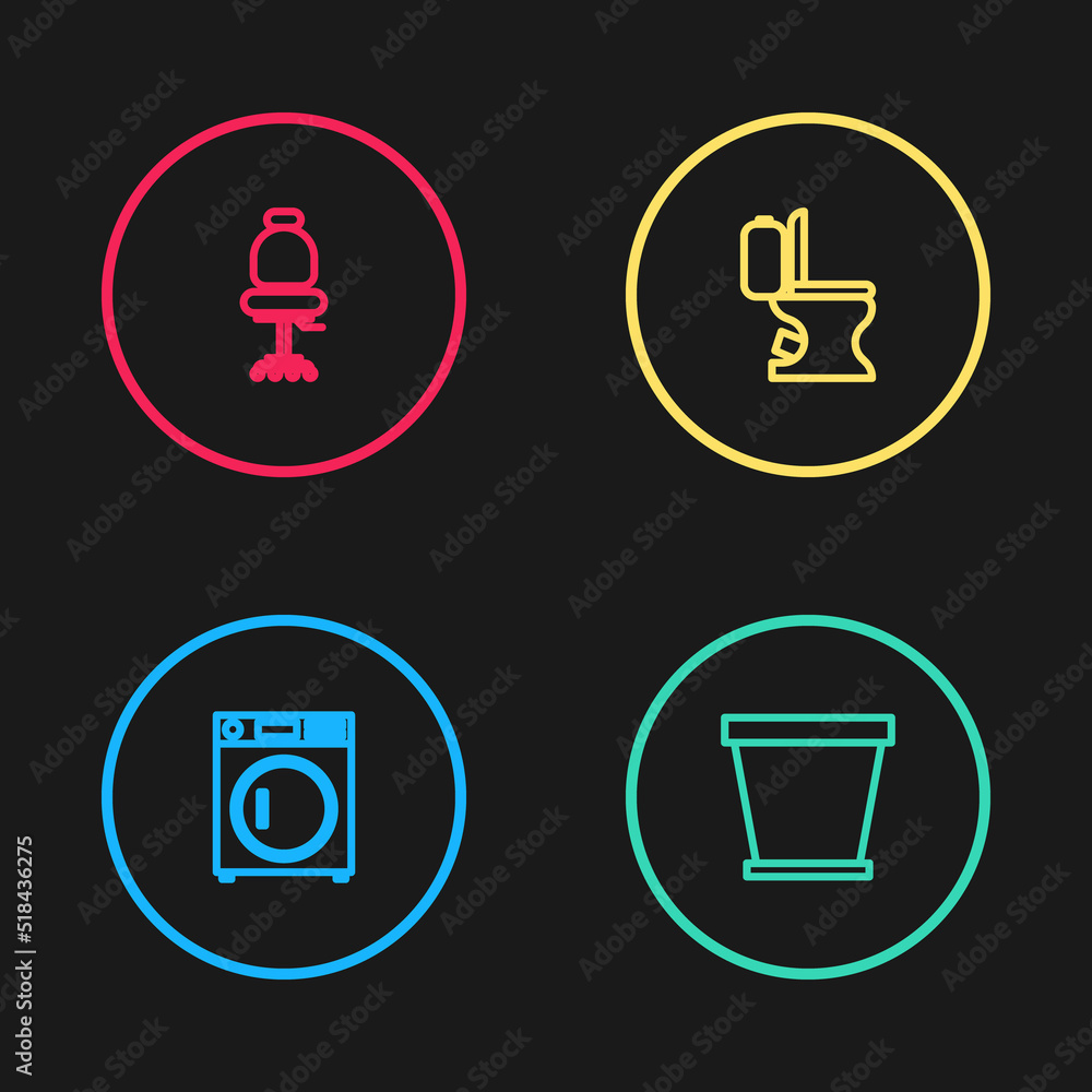 Set line Washer, Flower pot, Toilet bowl and Office chair icon. Vector