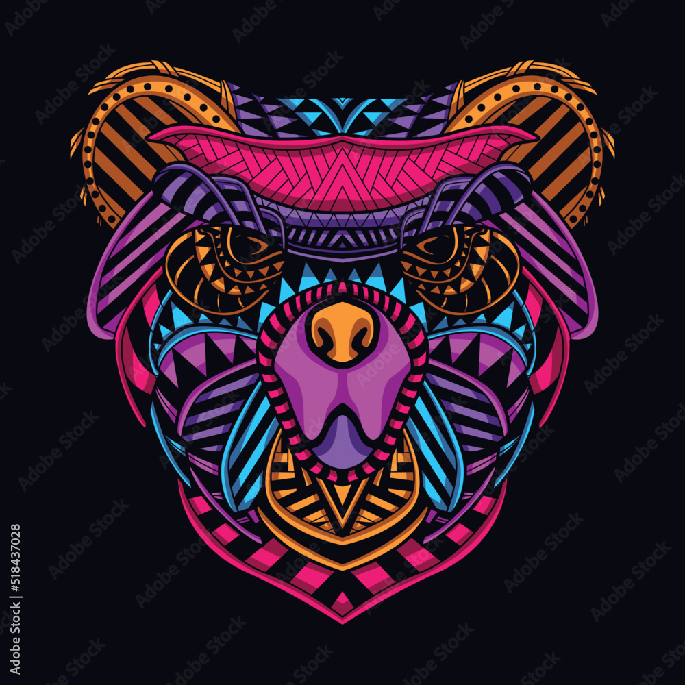 bear neon zentangle artwork illustration bear neon zentangle artwork illustration