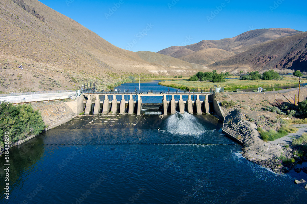 Aerial view of the Derby Dam on the Truckee River east of the Reno Sparks area in Northern Nevada.