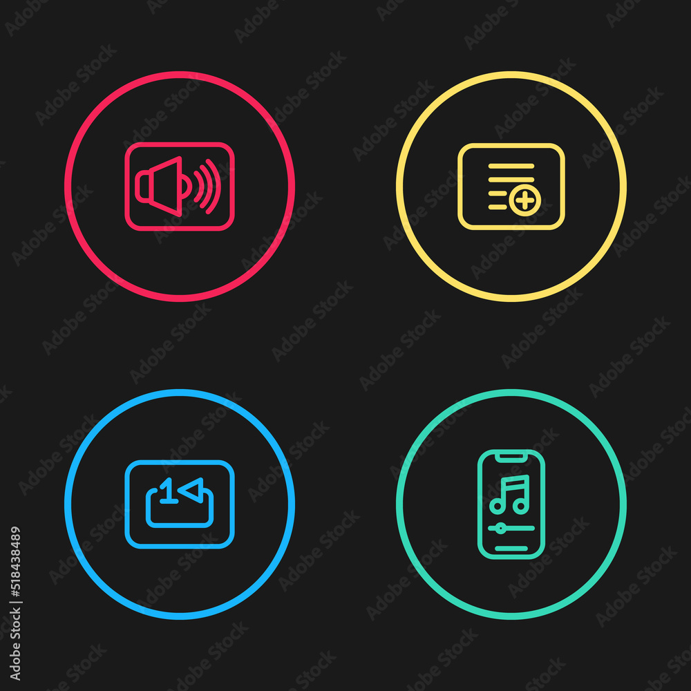 Set line Repeat track music player, Music, Add to playlist and Speaker volume icon. Vector Set line Repeat track music player, Music, Add to playlist and Speaker volume icon. Vector
