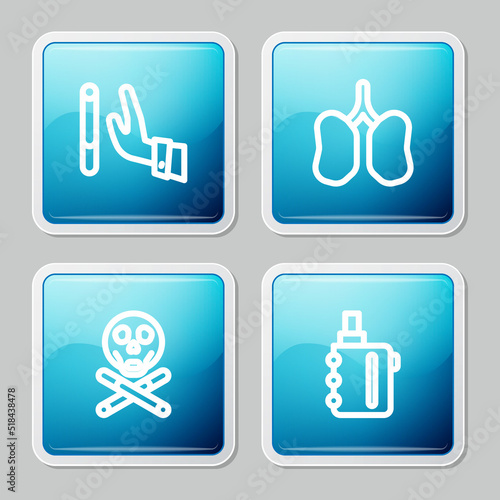 Set line Giving up cigarette, Lungs, Bones and skull and Electronic icon. Vector