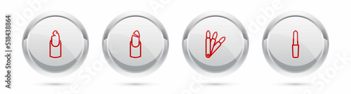 Set line Broken nail, , False nails and Nail file. Silver circle button. Vector