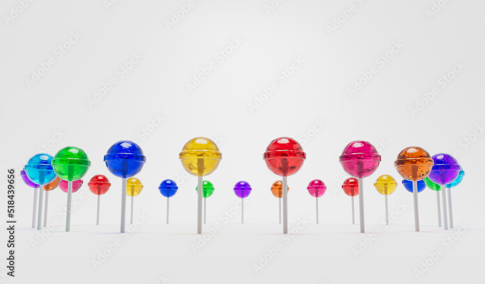 Ring of Multicolored 3D Rendered Lollipops over White Background Ring of Multicolored 3D Rendered Lollipops over White Background