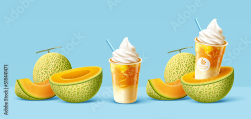3d set of cantaloupe and sundaes
