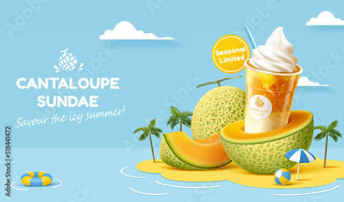 3d beach melon sundae ad template