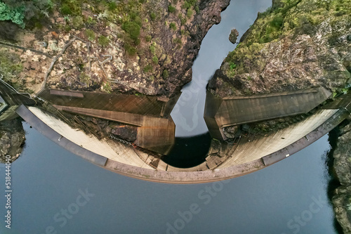 Hydroelectric dam aerial shot; renewable energy hydropower in Tasmania photo