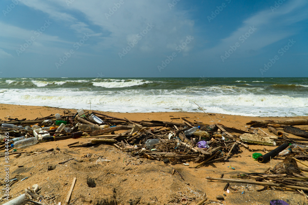 Sea coast after the storm. Environmental nature waste. Negombo, Sri Lanka. Sea coast after the storm. Environmental nature waste. Negombo, Sri Lanka.