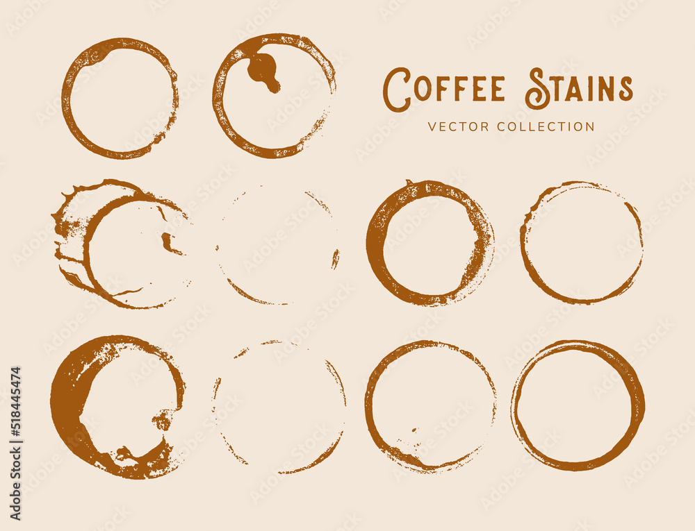 Coffee mug stain in circle shape vector collection set Coffee mug stain in circle shape vector collection set