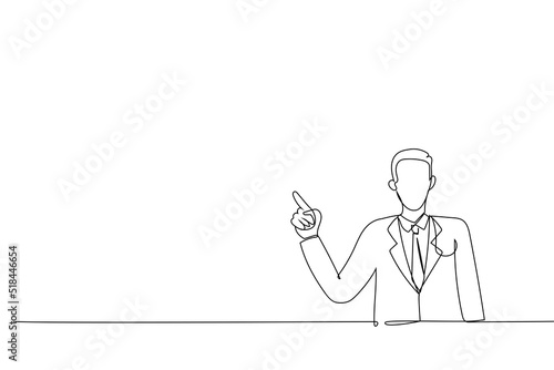 Illustration of businessman pointing finger away . One line art style