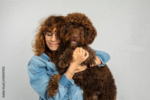 owner and dog studio portrait photo