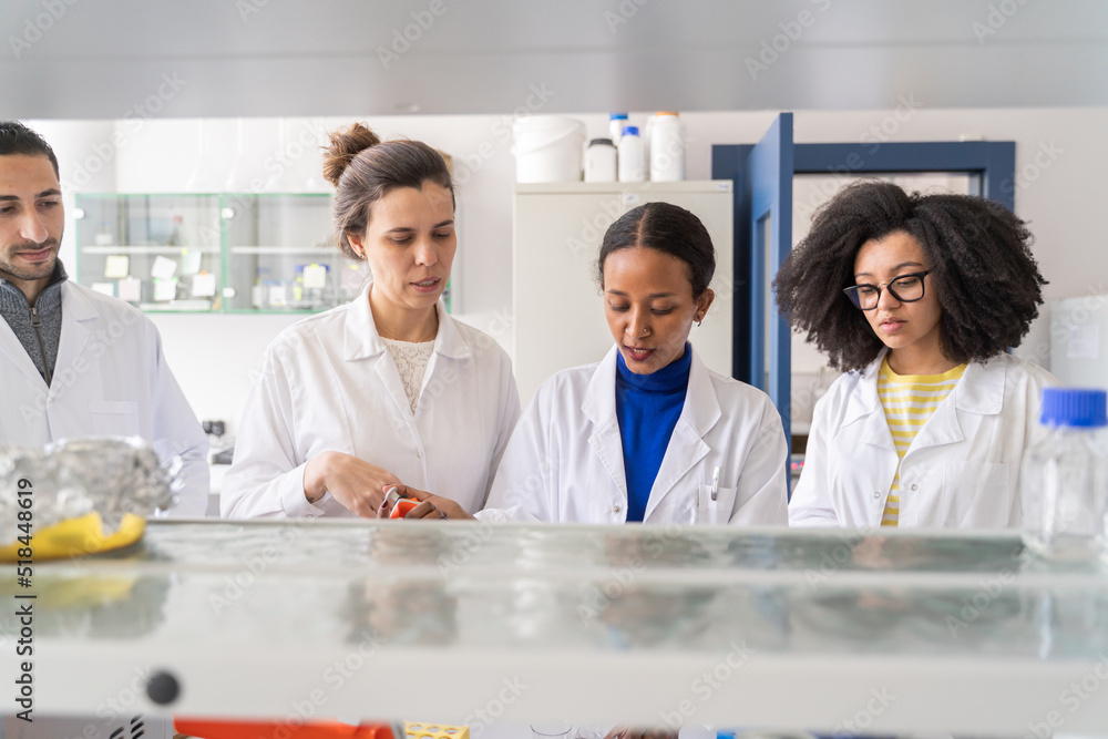 Multiracial Team Of Scientists Working In Lab Multiracial Team Of Scientists Working In Lab