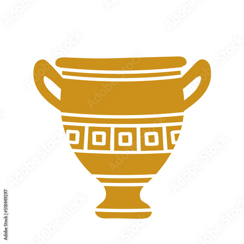 Vector illustration of a hand drawn clay pot with greek ornament isolated on a white background.