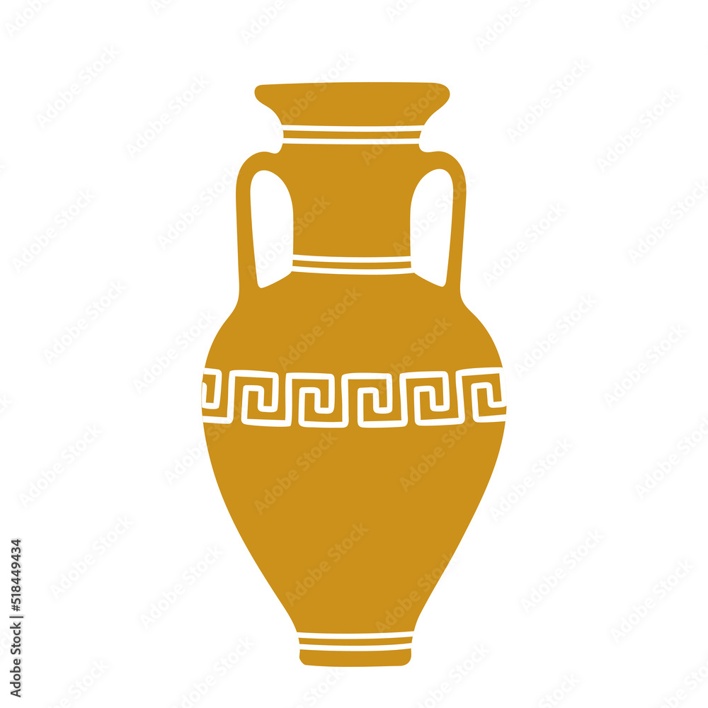 Vector illustration of a hand drawn clay jug with greek ornament isolated on a white background.