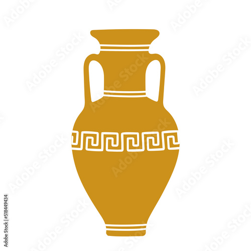 Vector illustration of a hand drawn clay jug with greek ornament isolated on a white background.