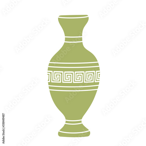 Vector illustration of a hand drawn clay jug with greek ornament isolated on a white background.